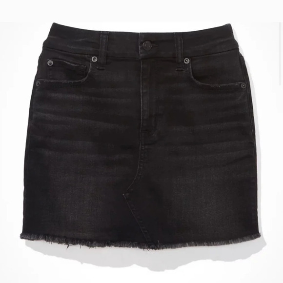 AE Denim Mini Skirt Black Raw Frayed Hem size 14 New no tags - Picture 4 of 5
